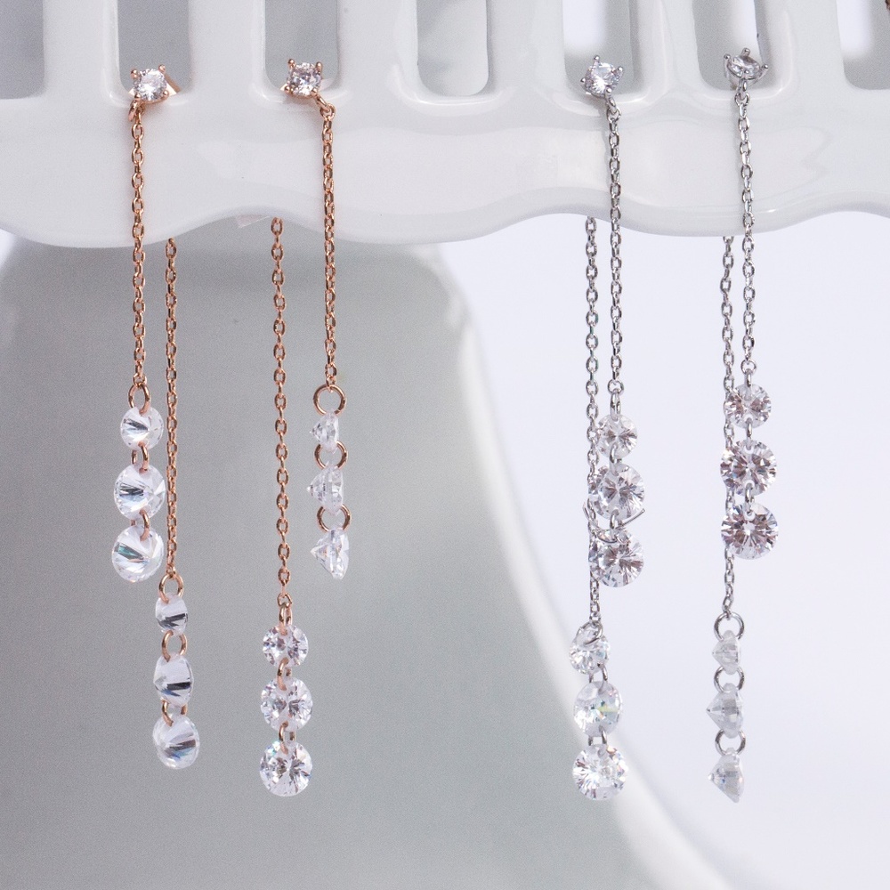 Dainty linear drop crystal earrings